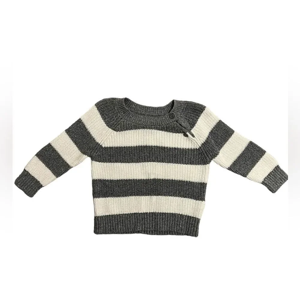 Baby Gap striped knit sweater, gray white, 12-18mo